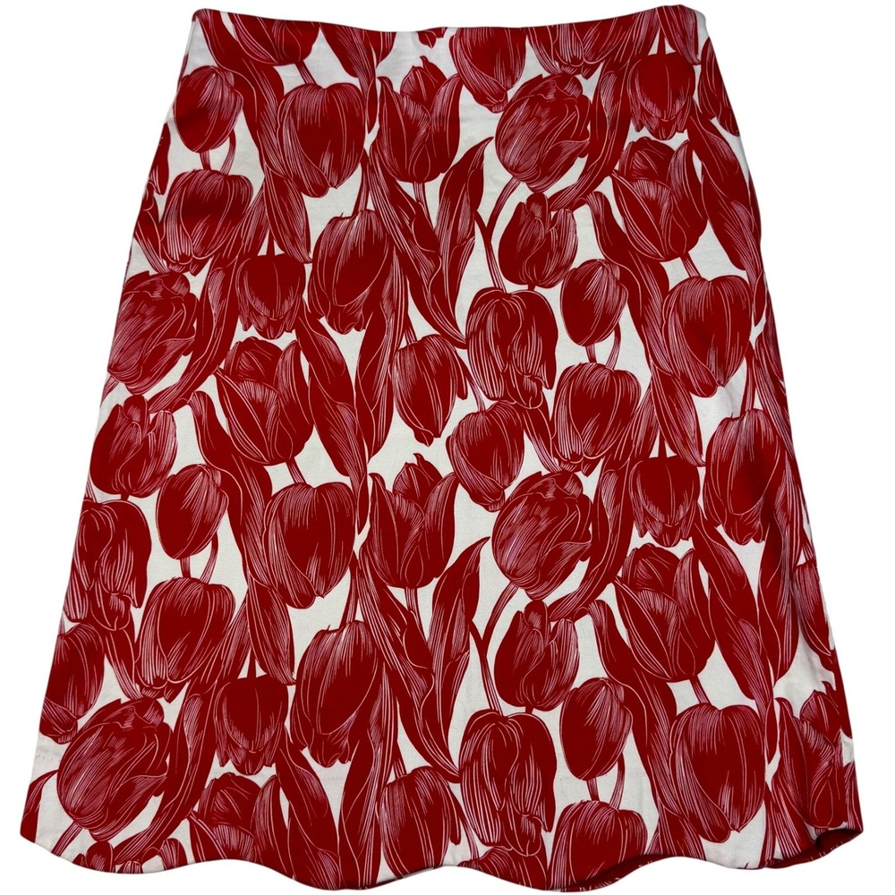 Notice Tulip Floral Scalloped Hem Skirt Women 8 Red White A-Line Made in USA Y2K
